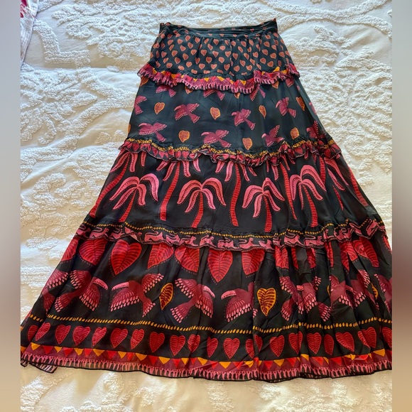 FARM RIO NIGHT JUNGLE TIERED MAXI SKIRT SZ MED WORN ONCE MINT COND ORIG $245 - Picture 8 of 9